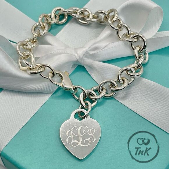 Tiffany & Co. Jewelry - Tiffany & Co. Heart Tag Charm Initials “JSL” - Bracelet 8" Sterling Silver Round